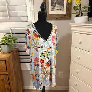 Johnny Was RAINBOW FLORAL DRAPE TUNIC 2X